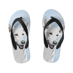 White Shepherd Painting - Cute Original Dog Art Kid's Thongs