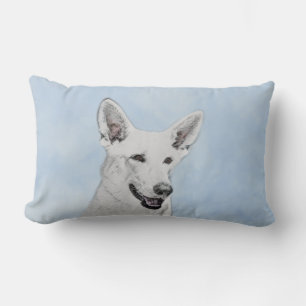White Shepherd Painting - Cute Original Dog Art Lumbar Cushion