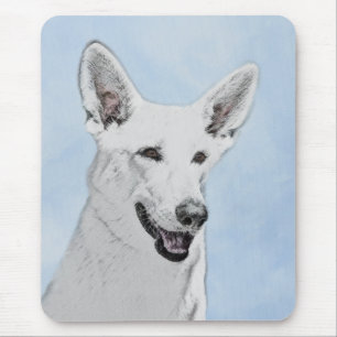White Shepherd Painting - Cute Original Dog Art Mouse Pad