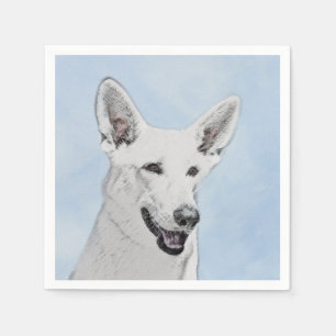 White Shepherd Painting - Cute Original Dog Art Napkin