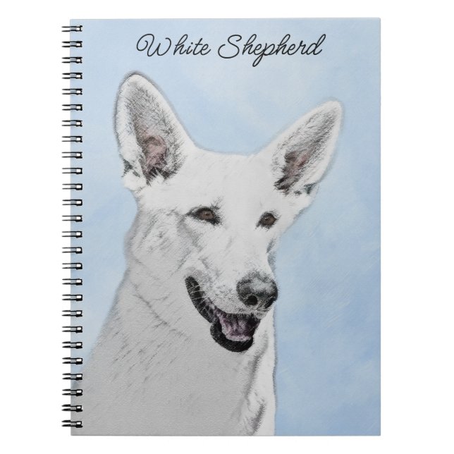 White Shepherd Painting - Cute Original Dog Art Notebook (Front)