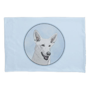 White Shepherd Painting - Cute Original Dog Art Pillowcase