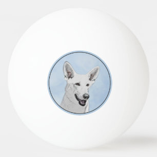 White Shepherd Painting - Cute Original Dog Art Ping Pong Ball