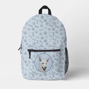 White Shepherd Painting - Cute Original Dog Art Printed Backpack
