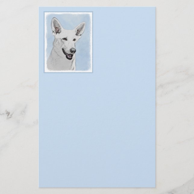 White Shepherd Painting - Cute Original Dog Art Stationery (Front)