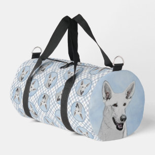 White Shepherd Painting Cute Original Pet Dog Art Duffle Bag