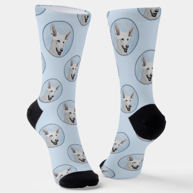 White Shepherd Painting Cute Original Pet Dog Art Socks (Angled)