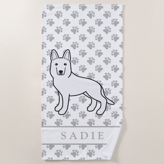White Shepherd White German Shepherd & Custom Name Beach Towel (Front)