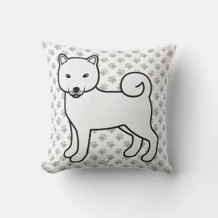 White Shiba Inu Cartoon Dog & Paws Cushion
