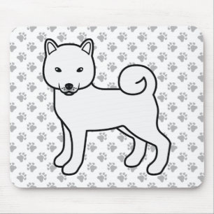 White Shiba Inu Cartoon Dog & Paws Mouse Pad