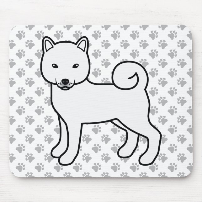White Shiba Inu Cartoon Dog & Paws Mouse Pad (Front)