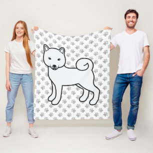 White Shiba Inu Cute Cartoon Dog And Paws Fleece Blanket
