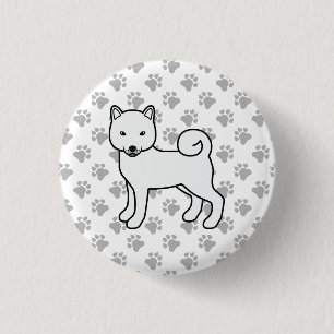 White Shiba Inu Cute Cartoon Dog & Paws 3 Cm Round Badge