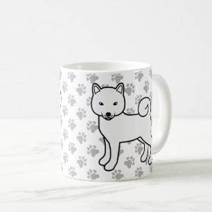 White Shiba Inu Cute Cartoon Dog & Paws Coffee Mug