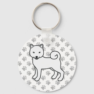 White Shiba Inu Cute Cartoon Dog & Paws Key Ring
