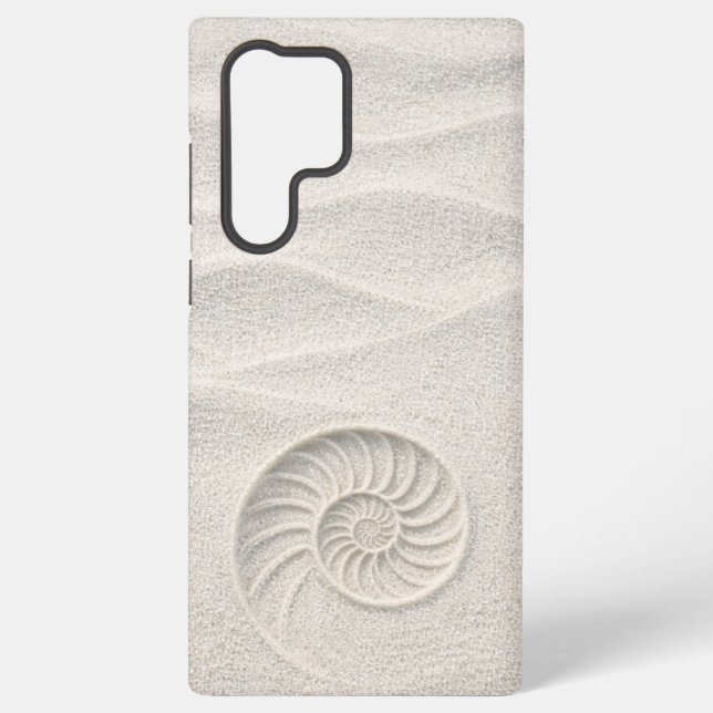 White Shimmer Sand Nautilus Shell Coastal Samsung Galaxy S22 Ultra Case (Back)