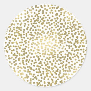 White & Shiny Gold Dots Confetti Elegant Chic Glam Classic Round Sticker