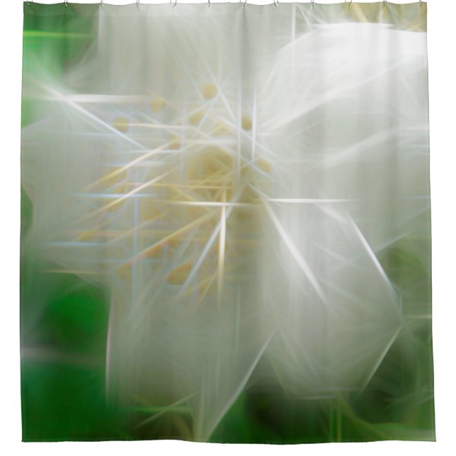 White Shiny Jasmine Shower Curtain (Front)