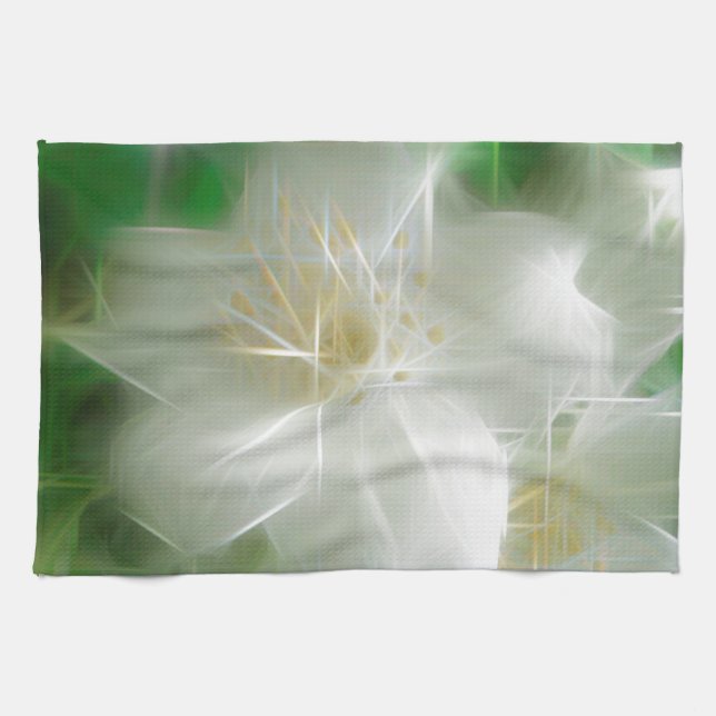 White Shiny Jasmine Tea Towel (Horizontal)