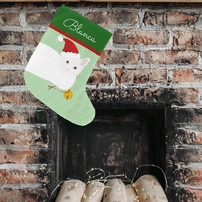 White Shorthair Santa Cat Personalised Large Christmas Stocking (Creator Uploaded)