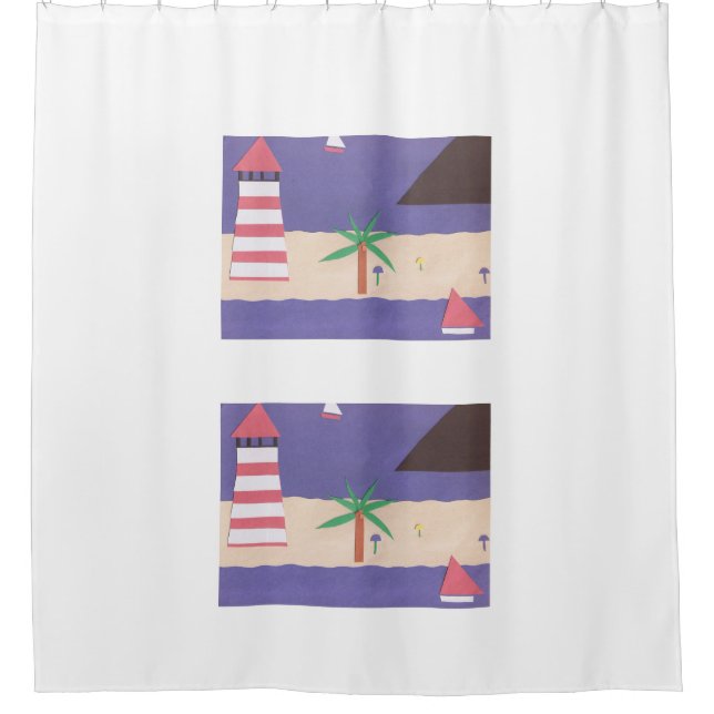 White Shower Curtain with Nautical Design (Front)