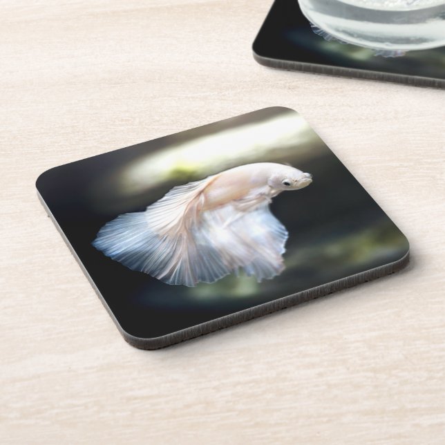 White Siamese Fighting Fish Coaster (Left Side)