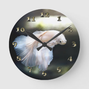White Siamese Fighting Fish Round Clock