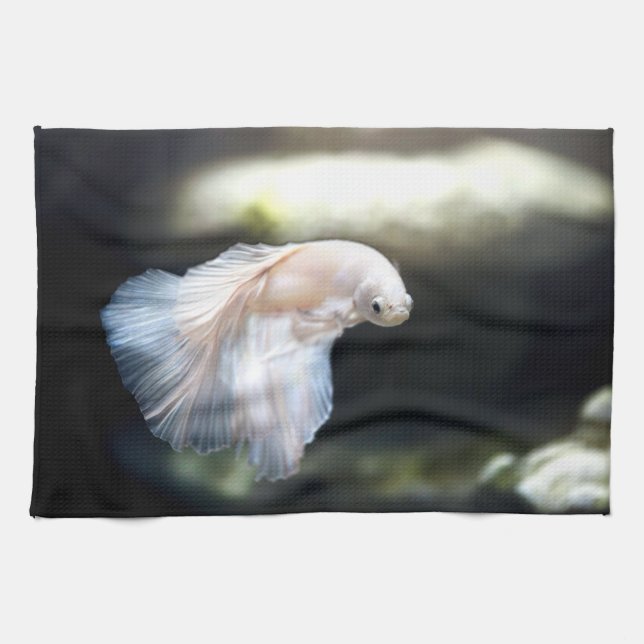 White Siamese Fighting Fish Tea Towel (Horizontal)