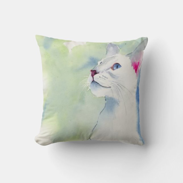 White Siamese Throw Pillow by American MoJo (Front)