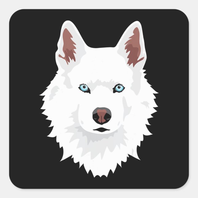 White Siberian Husky Canine - White Snow Dog Square Sticker (Front)