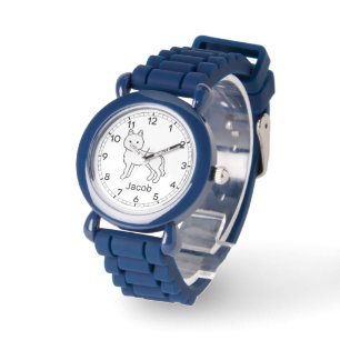 White Siberian Husky Cartoon Dog & Custom Name Watch