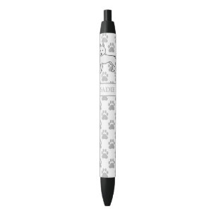 White Siberian Husky Cartoon Dog & Name Black Ink Pen