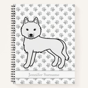 White Siberian Husky Cartoon Dog & Text Notebook