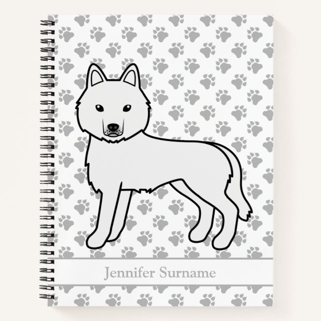 White Siberian Husky Cartoon Dog & Text Notebook (Front)