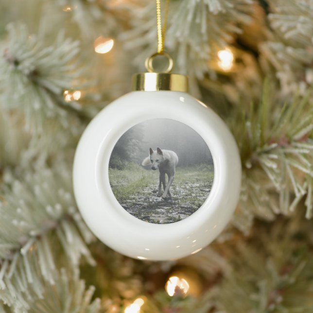 White Siberian Husky Ceramic Ball Christmas Ornament (Tree)