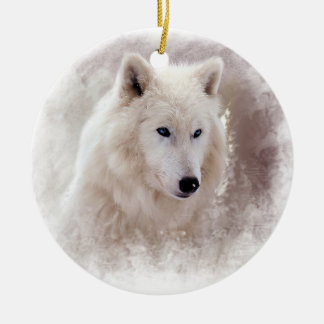 WHITE SIBERIAN HUSKY. CERAMIC ORNAMENT