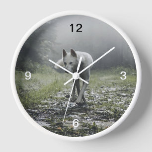 White Siberian Husky Clock
