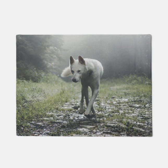 White Siberian Husky Doormat (Front)