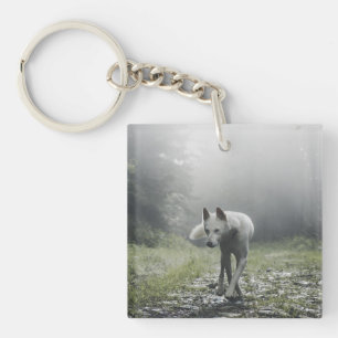 White Siberian Husky Key Ring