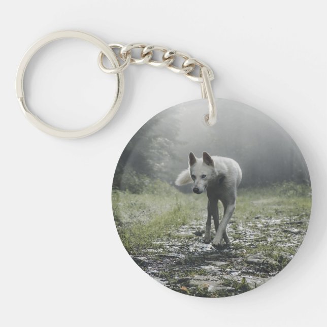 White Siberian Husky Key Ring (Front)