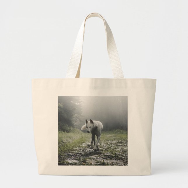 White Siberian Husky Large Tote Bag (Front)