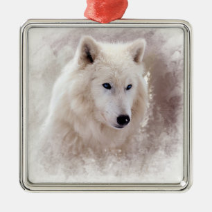 WHITE SIBERIAN HUSKY. METAL TREE DECORATION