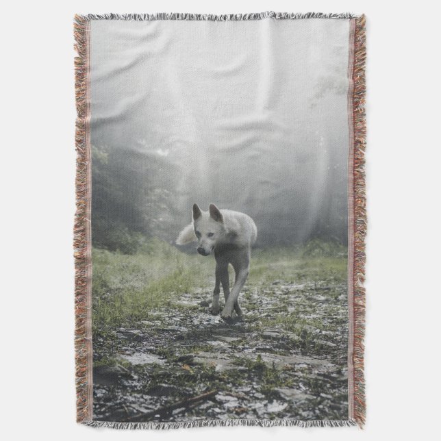 White Siberian Husky Throw Blanket (Front Vertical)