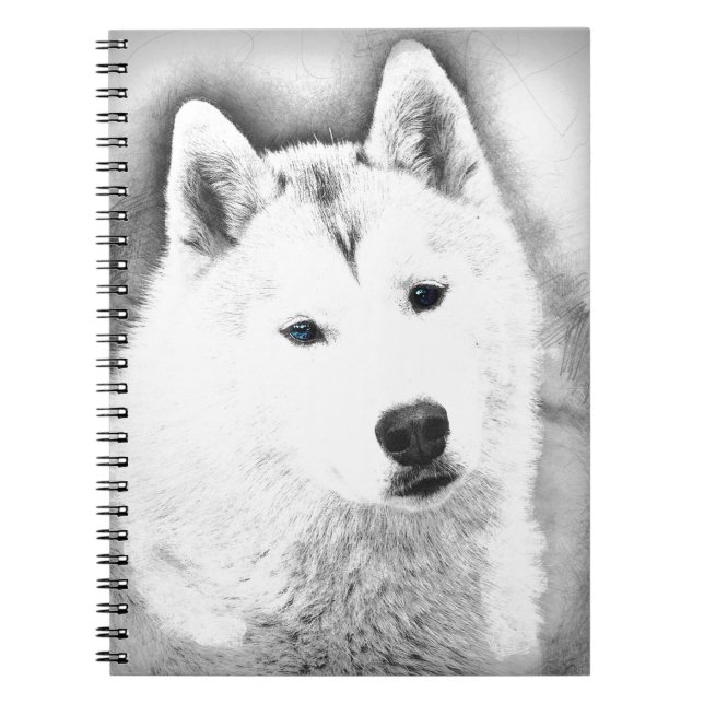 White Siberian Husky w/ Blue Eyes Fine Art Sketch Notebook (Front)