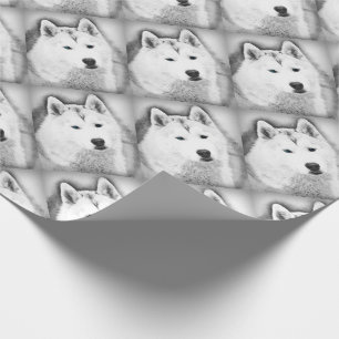 White Siberian Husky w/ Blue Eyes Fine Art Sketch Wrapping Paper