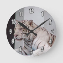 White Siberian Tiger Wall Clock