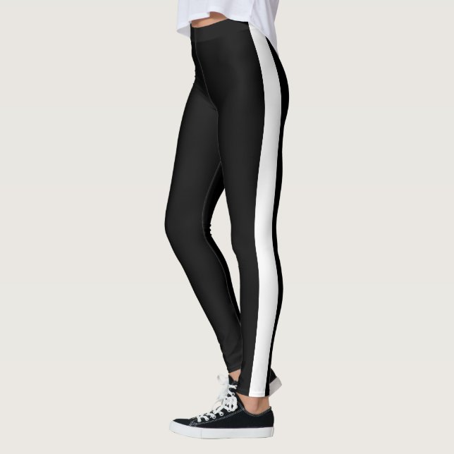 White Side Stripe Black Leggings Choose Your Colou (Left)