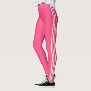 White Side Stripe Pink Leggings Choose Your Colour