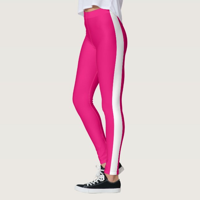 White Side Stripe Pink Leggings or Choose Colours (Left)