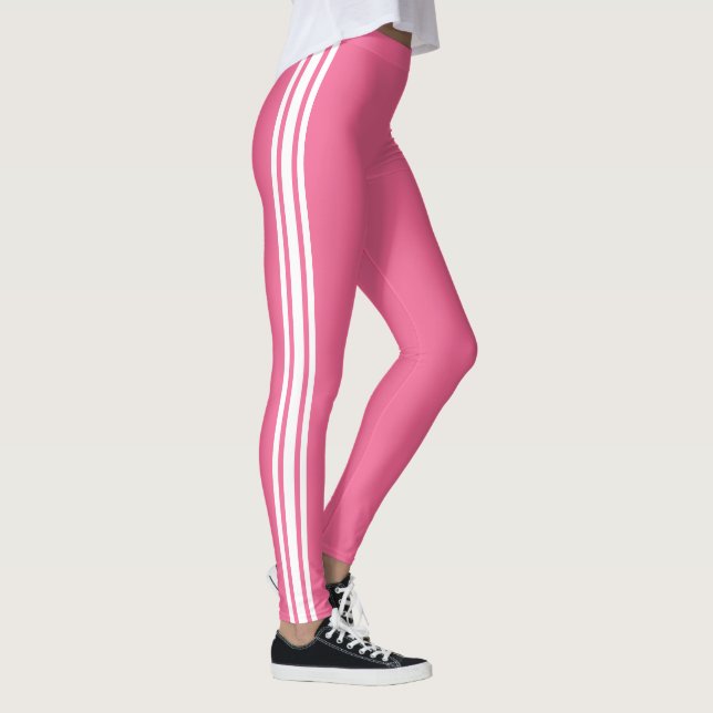 White Side Stripe Pink Leggings with Custom Colour (Right)